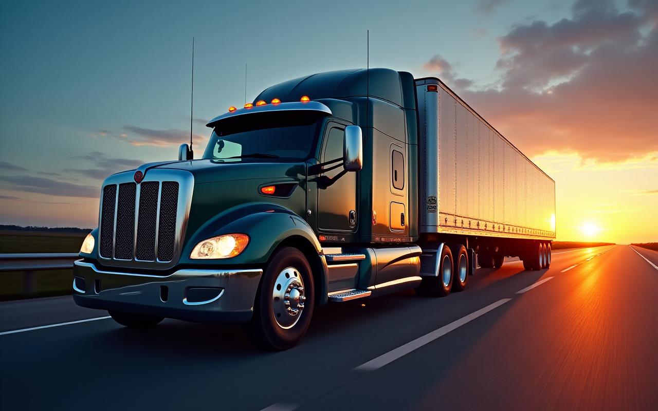 Heavy duty transport truck on open highway
